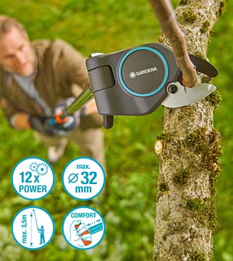 160 cm in length. Ideal for cutting
small to medium-sized trees. Gardena 12080-20 StarCut Pro S Telescopic Tree Pruning Small Lopper PowerCoated 32mm