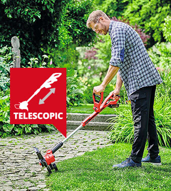 Telescopic shaft can be adjusted
to suit the height of the operator. Einhell GE-CT 18-30 Li 18v Telescopic Grass Trimmer Edger