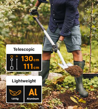 Telescopic shaft can be adjusted
according to the height of the user. Fiskars XACT 1066732 Telescopic Pointed Garden Spade