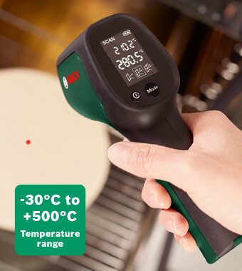 Obtain accurate surface temperature
measurements with ease
Infrared laser technology with broad
measurement range of -30°C to +500°C Bosch 0603683101 UniversalTemp Laser Thermal Detector Temperature Thermometer