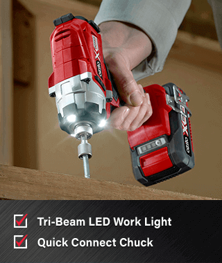 PXIDS-300 18v Impact Driver:
• 6.35mm Quick Connect Chuck for quick change
• 150Nm of Torque for easy and effortless use
• Variable Speed for better control
• Tri-Beam LED Work Light for greater visibility
• Durable Metal Gears for extended tool life Ozito PXDDGK800U PXIDS300 Impact Driver 150Nm Torque