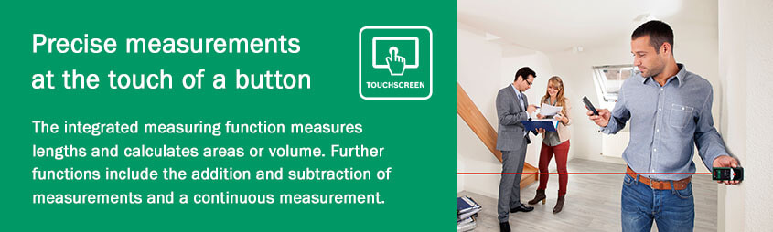 Touchscreen controls on high-quality colour display
for optimum handling and legibility. Bosch 0603672202 AdvancedDistance Touchscreen Distance Measure