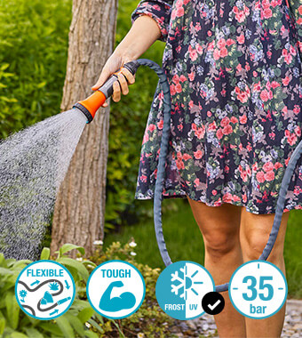 Ready-to-use set with 15 m long,
tough textile hose for long and
challenging irrigations. Gardena Liano XTREME 18465-20 Textile Hose 15m Tough Flexible Lightweight