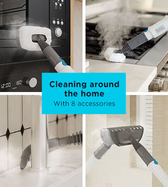 Clean all around your home with
the pressurised steam-mop™ ULTRA. Black and Decker BHSMP2008 steam-mop ultra accessories kit