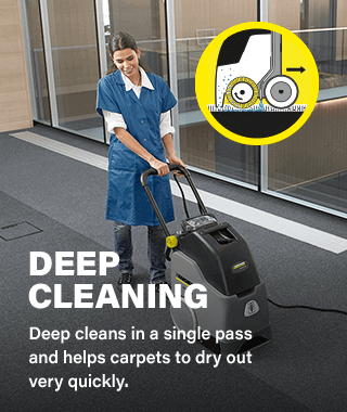 Deep Cleaning
Deep cleans in a single pass and
helps carpets to dry out very quickly. Karcher BRC3015C Upright Cleaner