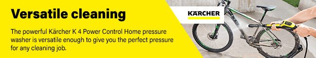 Versatile Cleaning
The powerful Kärcher K 4 Power Control Home
pressure washer is versatile enough to give you
the perfect pressure for any cleaning job. Karcher K4 Power Control Home Versatile Cleaning