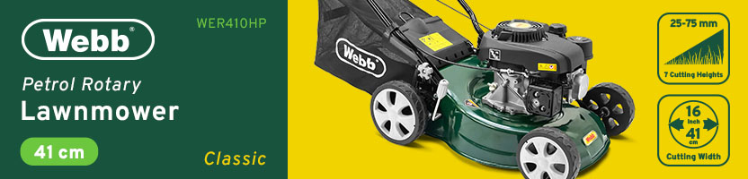 Webb WER410HP Classic
Petrol
Rotary Lawnmower 410mm Webb WER410HP Classic Petrol Rotary Lawnmower