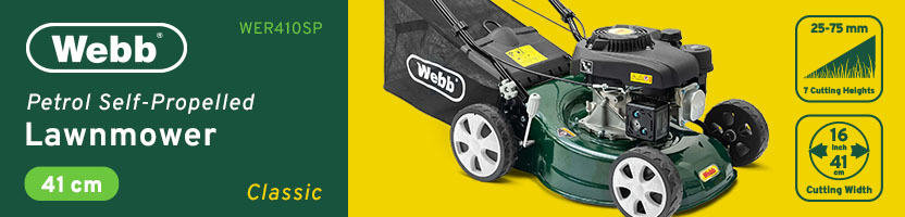 Webb WER410SP Classic
Self-Propelled Petrol
Rotary Lawnmower 410mm Webb WER410SP Classic Self-Propelled Petrol Rotary Lawnmower