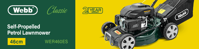Webb WER460ES Classic Self Propelled Electric Start Petrol Rotary Lawnmower 460mm Webb WER460ES Classic Self Propelled Electric Start Petrol Rotary Lawnmower