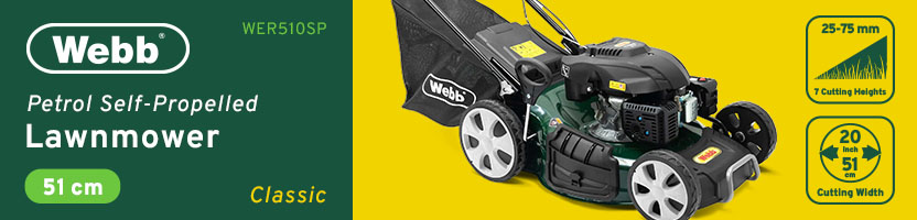 Webb WER510SP Classic
Self-Propelled Petrol
Rotary Lawnmower 510mm Webb WER510SP Classic Self-Propelled Petrol Rotary Lawnmower