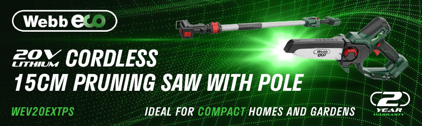 Webb WEV20EXTPS 20v Cordless
Pruning Saw 150mm with Extension Pole Webb WEV20EXTPS 20v Cordless Pruning Saw 150mm Extension Pole