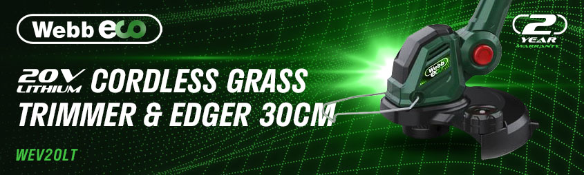 Webb WEV20LT 20v Cordless
Grass Trimmer and Edger 300mm Webb WEV20LT 20v Cordless Grass Trimmer Edger 300mm