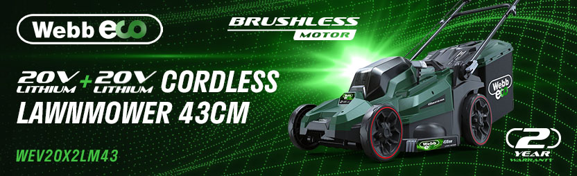 Webb WEV20X2LM43 20v+20v Cordless
Brushless Rotary Lawnmower 430mm Webb WEV20X2LM43 40v Cordless Brushless Rotary Lawnmower 430mm