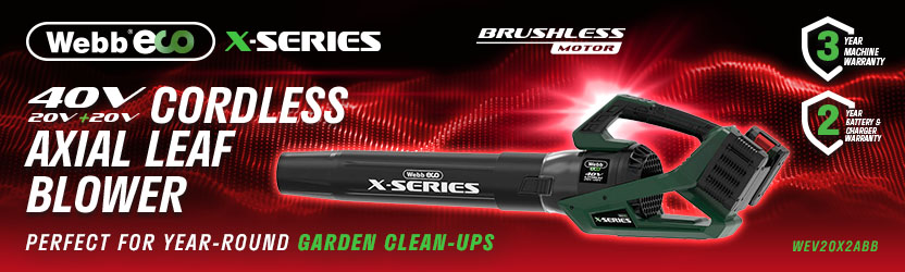Webb X-Series WEV20X2ABB 40V (20V+20V) cordless brushless axial leaf blower with 3-year machine and 2-year battery warranty