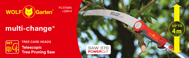 WolfGarten P591 MultiChange Telescopic Tree Pruning Saw PC370MS 4m Handle ZMV4 Set