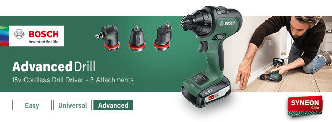 Bosch AdvancedDrill 18v Cordless Drill Driver + 3 Attachments