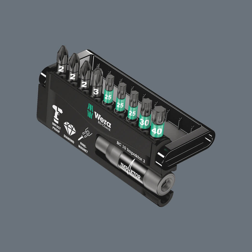Wera Impaktor Bit-Holder /& Impaktor Diamond Pozi Screwdriver Bits Set 9-Piece