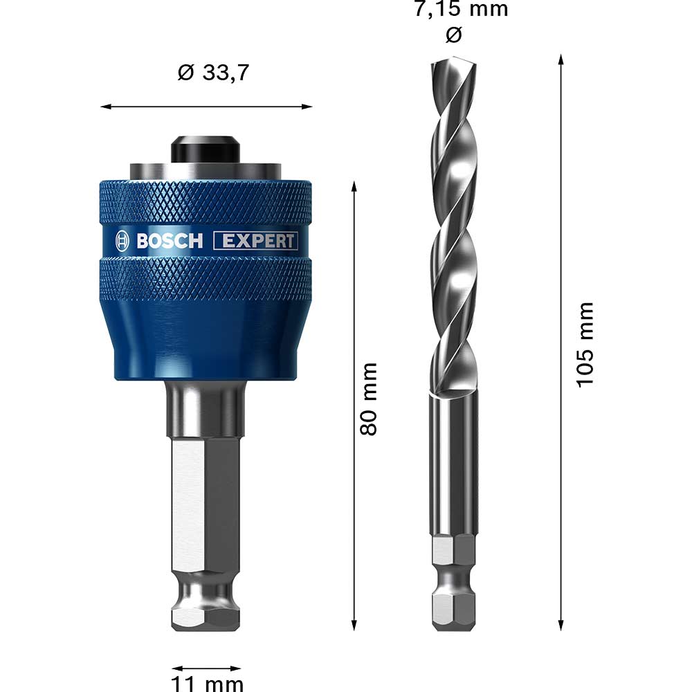 Bosch Expert Power Change Plus Hole Saw Adaptor and HSS G Drill Holesaw Arbors Pilot Drills