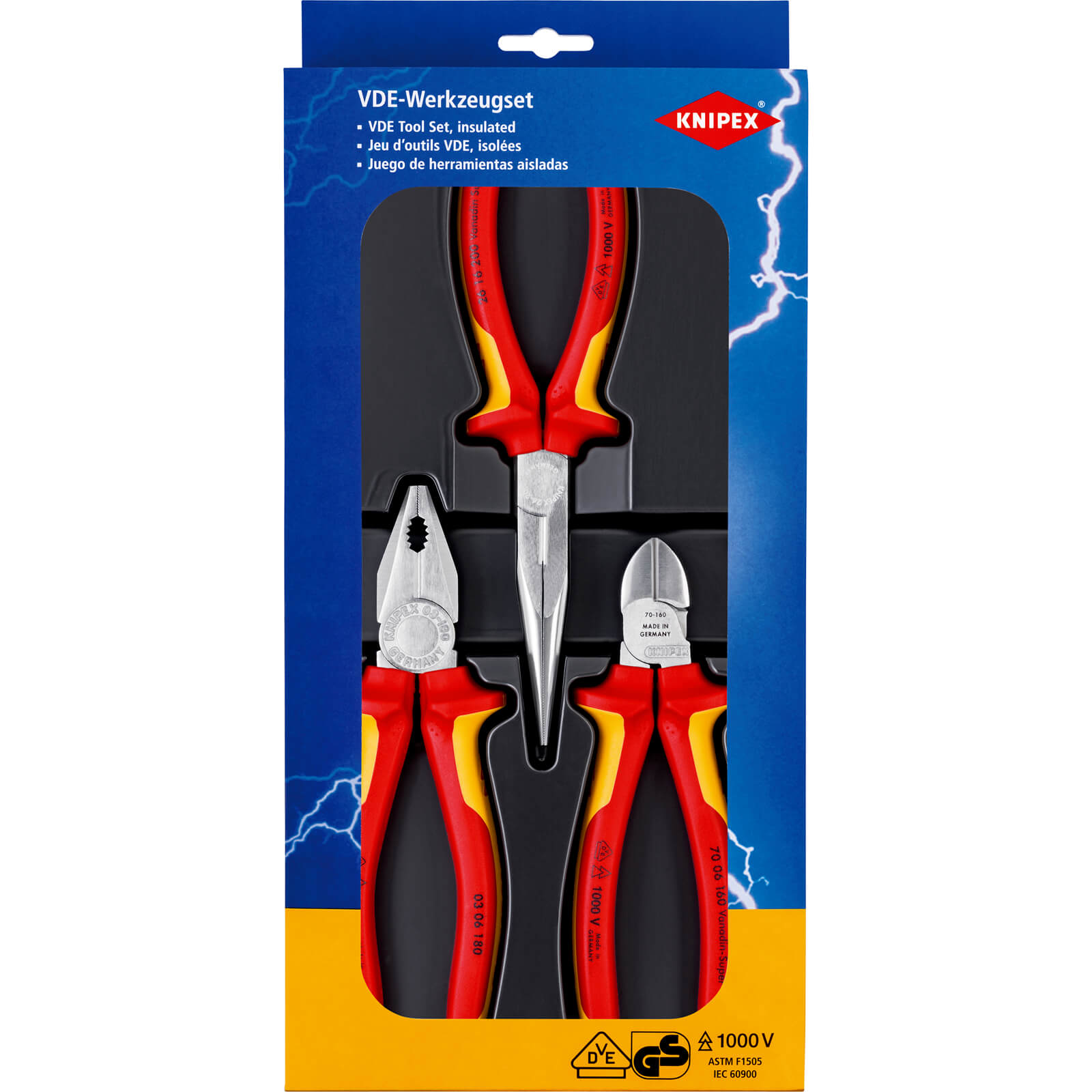 Image of Knipex 00 20 12 3 Piece VDE Insulated Electricans Pliers Set