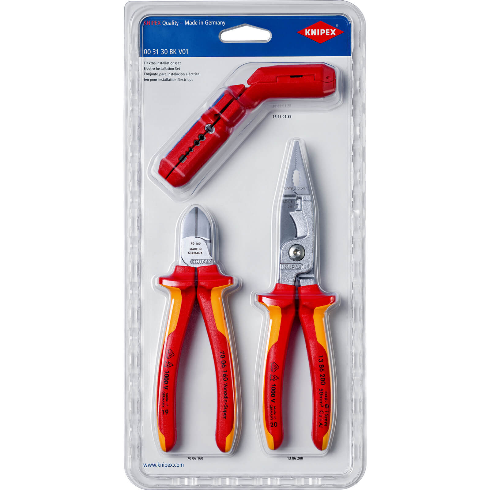 Image of Knipex 3 Piece Electrical VDE Installations Tool Kit