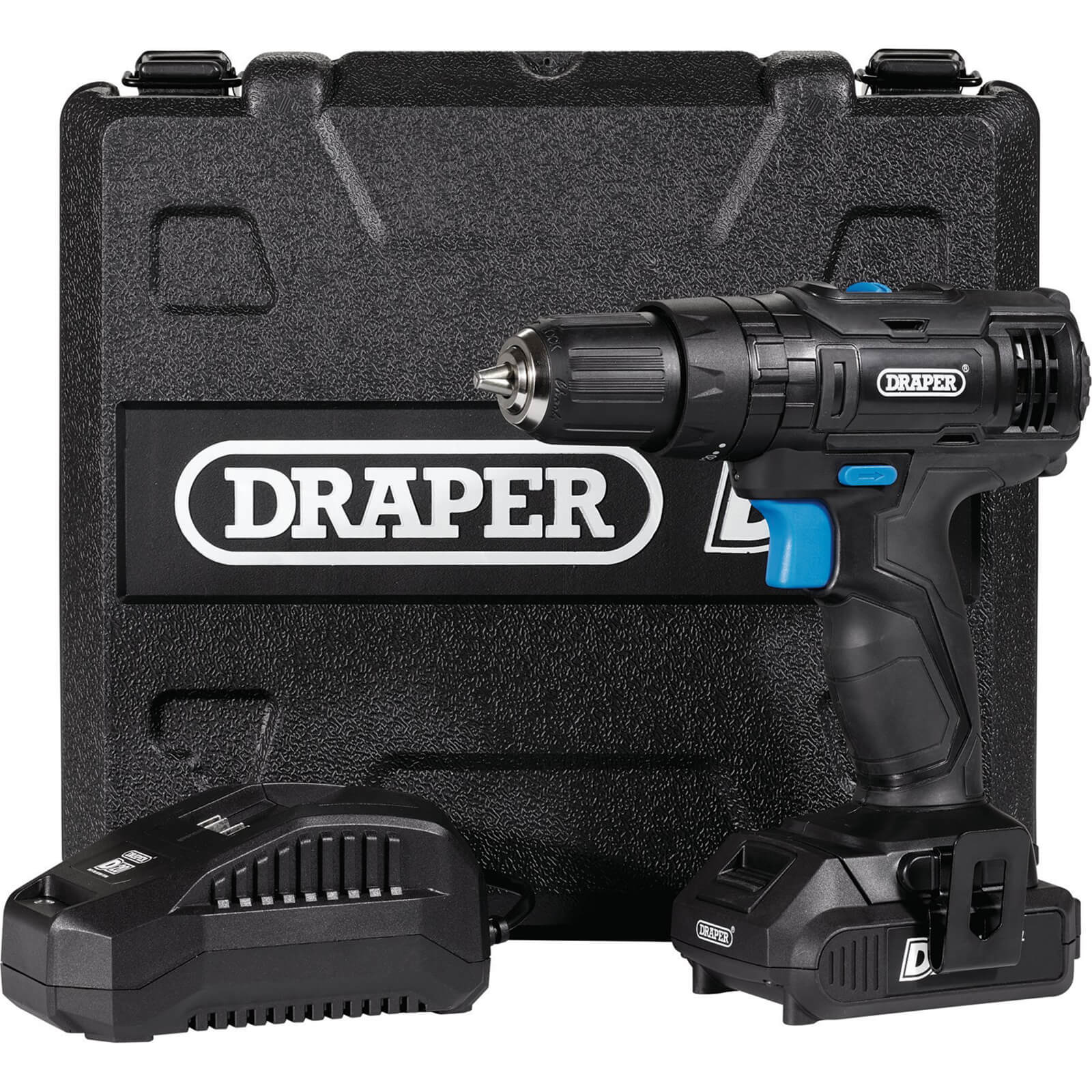 Image of Draper D20ECD28SET D20 20v Cordless Combi Drill Kit 1 x 2ah Li-ion Charger Case & Accessories