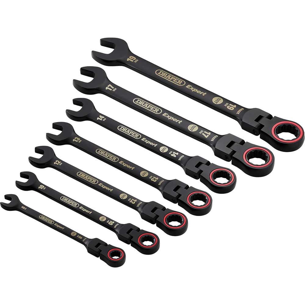 Click to view product details and reviews for Draper Expert 7 Piece Hi Torq Flexible Head Ratchet Combination Spanner Set.