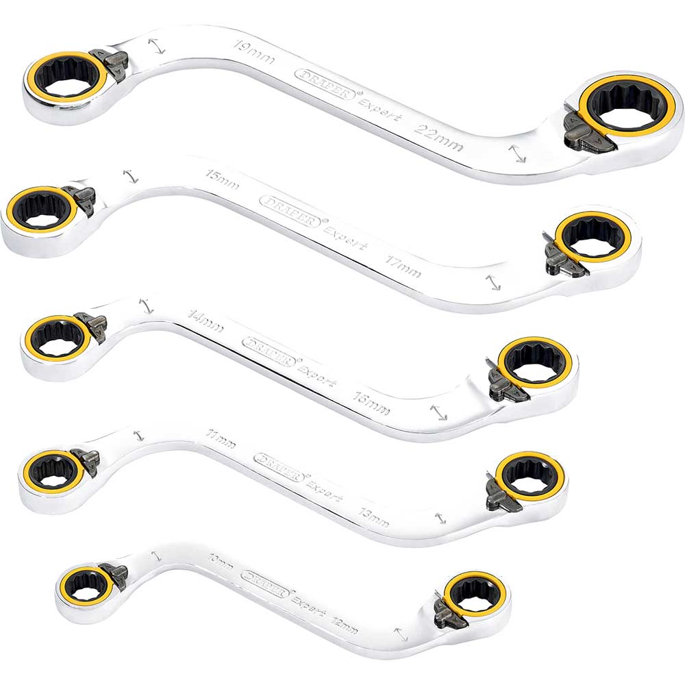 Image of Draper Expert Hi Torq 5 Piece Double Ring Ratchet S Shape Spanner Set