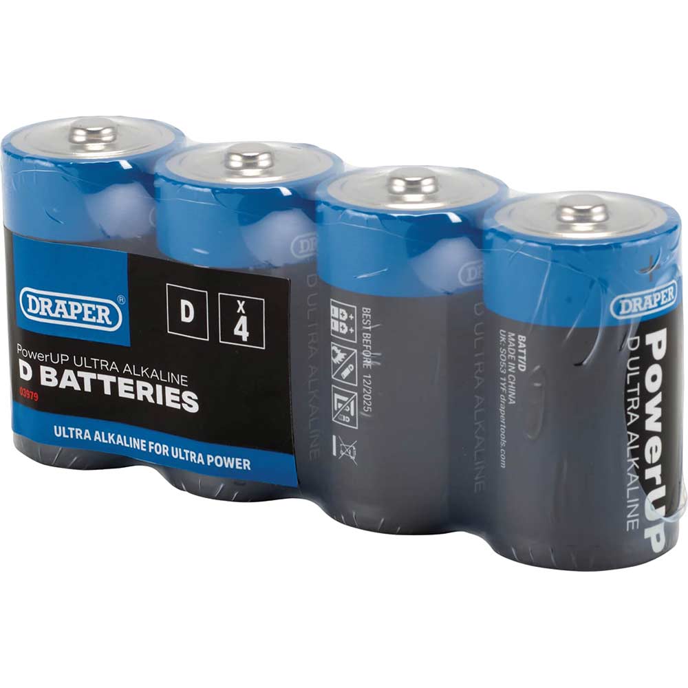 Draper Powerup Ultra Alkaline D Cell Batteries Pack of 4