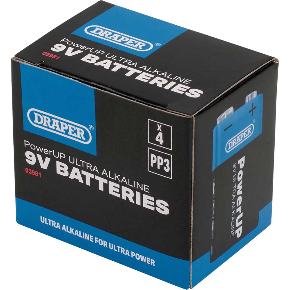 Draper Powerup Ultra Alkaline 9v Batteries Pack of 4