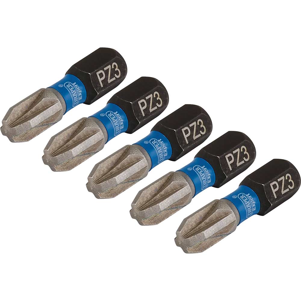 Draper Expert Impact Pozi Screwdriver Bits PZ3 25mm Pack of 5
