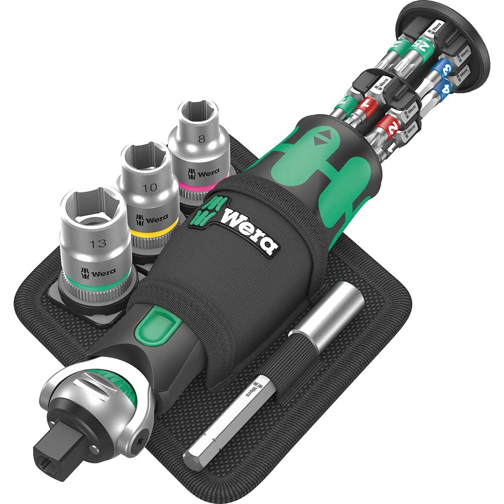 Image of Wera 8009 Zyklop Pocket Set 2 Combination Ratchet, Socket and Bit Set Combination