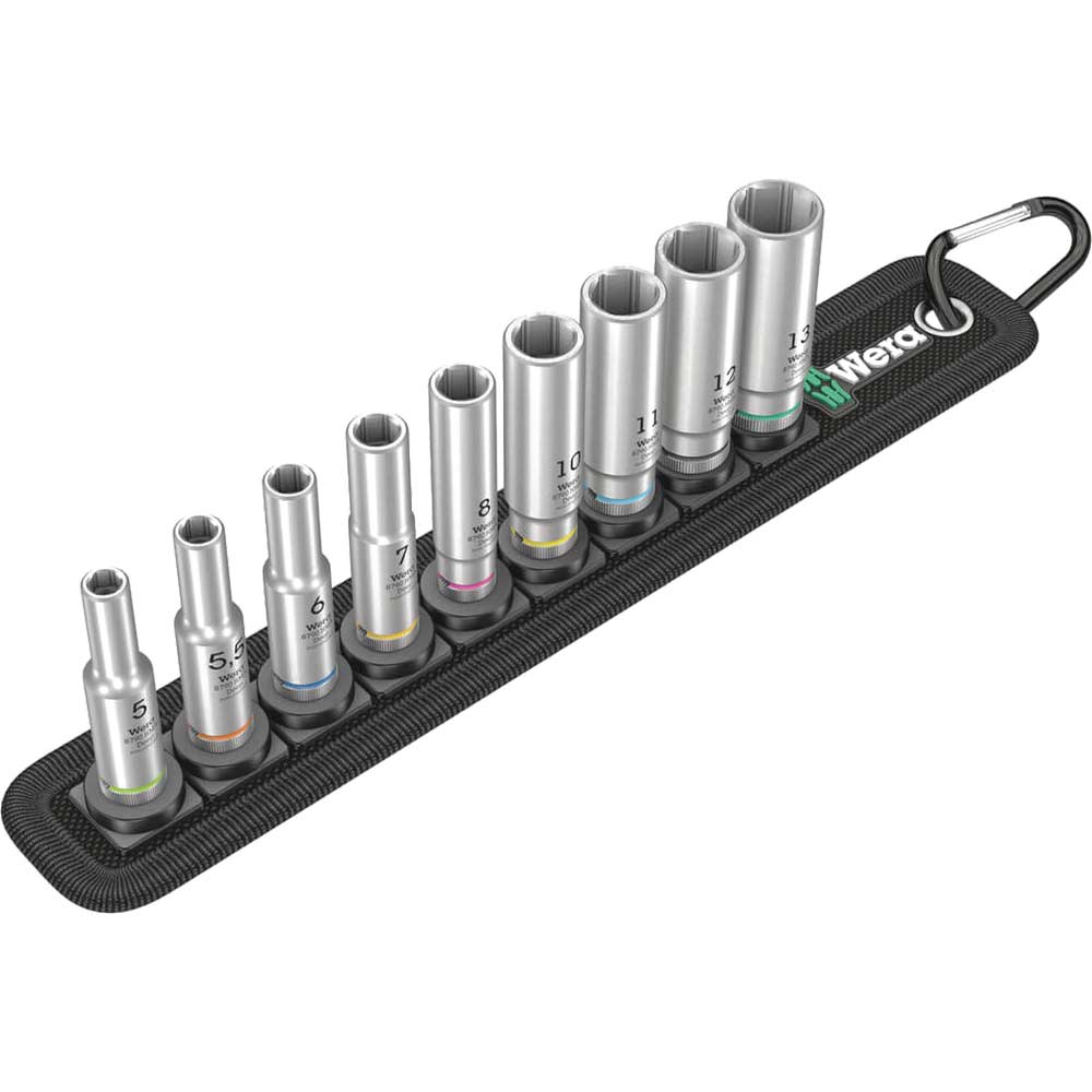 Image of Wera 9 Piece 1/4" Drive Deep Hexagon Socket Set on Belt 1/4"