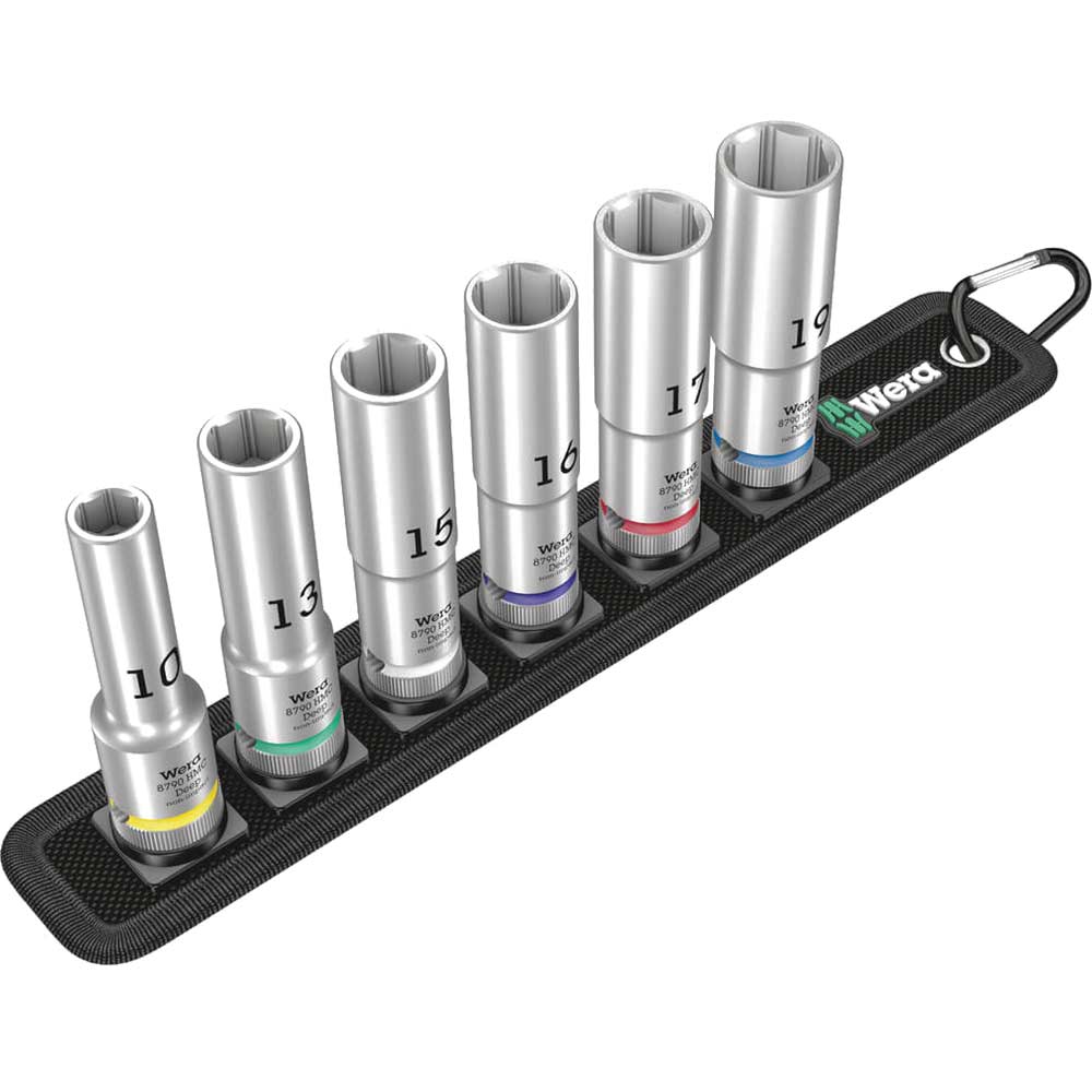 Wera 6 Piece 1/2" Drive Deep Hexagon Socket Set on Belt 1/2