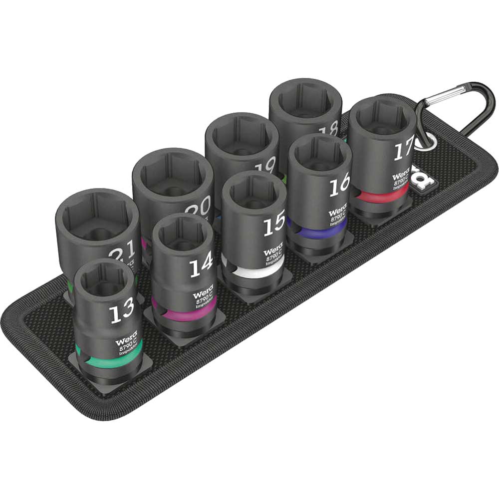 Image of Wera Impaktor 9 Piece 1/2" Drive Hexagon Socket Set on Belt 1/2"