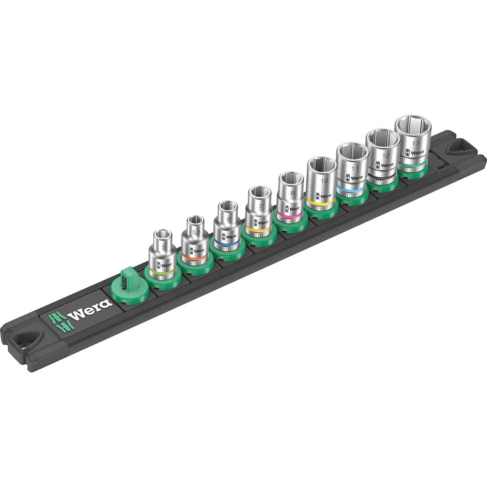 Image of Wera 9 Piece 8790 A4 Zyklop Magnetic Socket Rail Set 1/4"