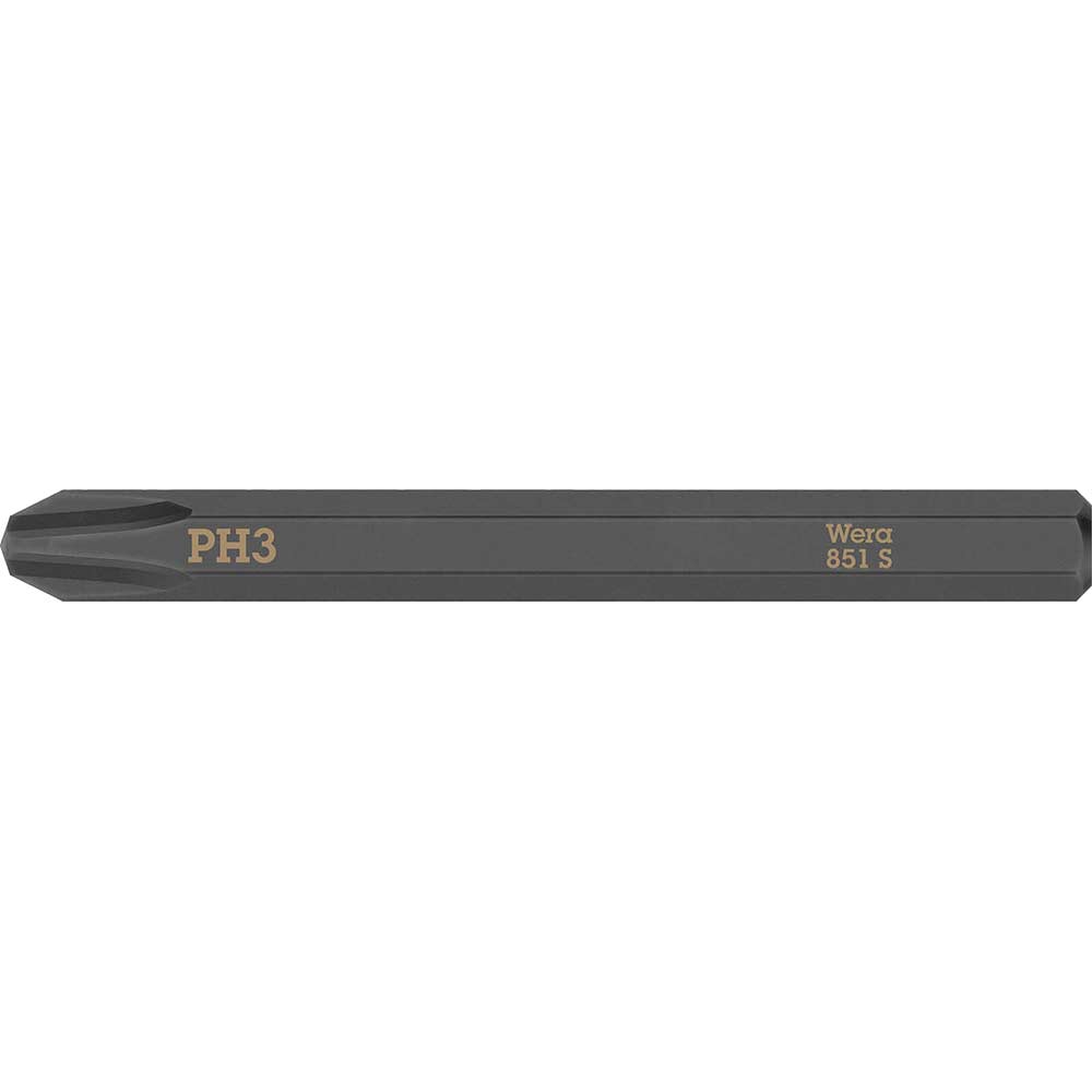 Wera 851 S Phillips Screwdriver Bit for Hand Impact Drivers PH3 70mm Pack of 1