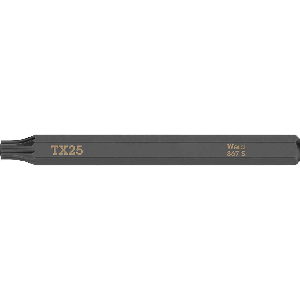 Wera 867 S Torx Screwdriver Bit for Hand Impact Drivers T25 70mm Pack of 1