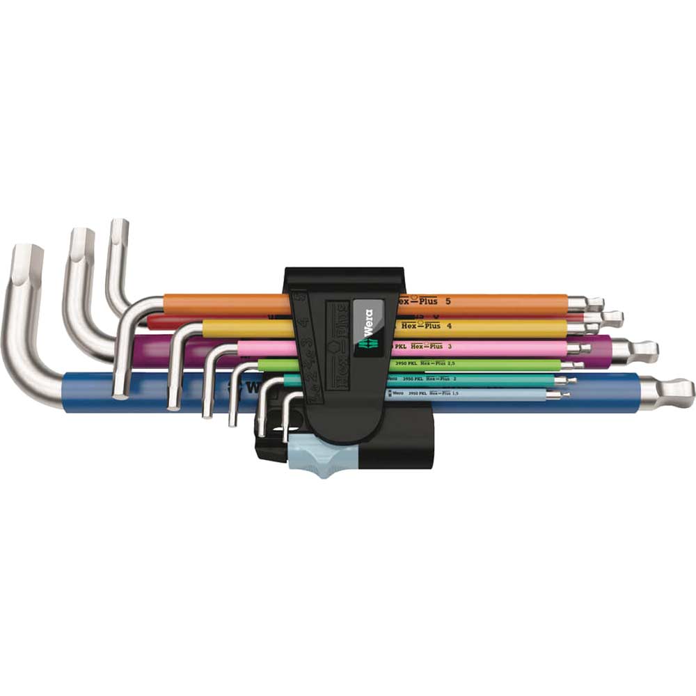 Wera 9 Piece Stainless Steel Colour Coded Ball End Hexagon Allen Key Set Metric