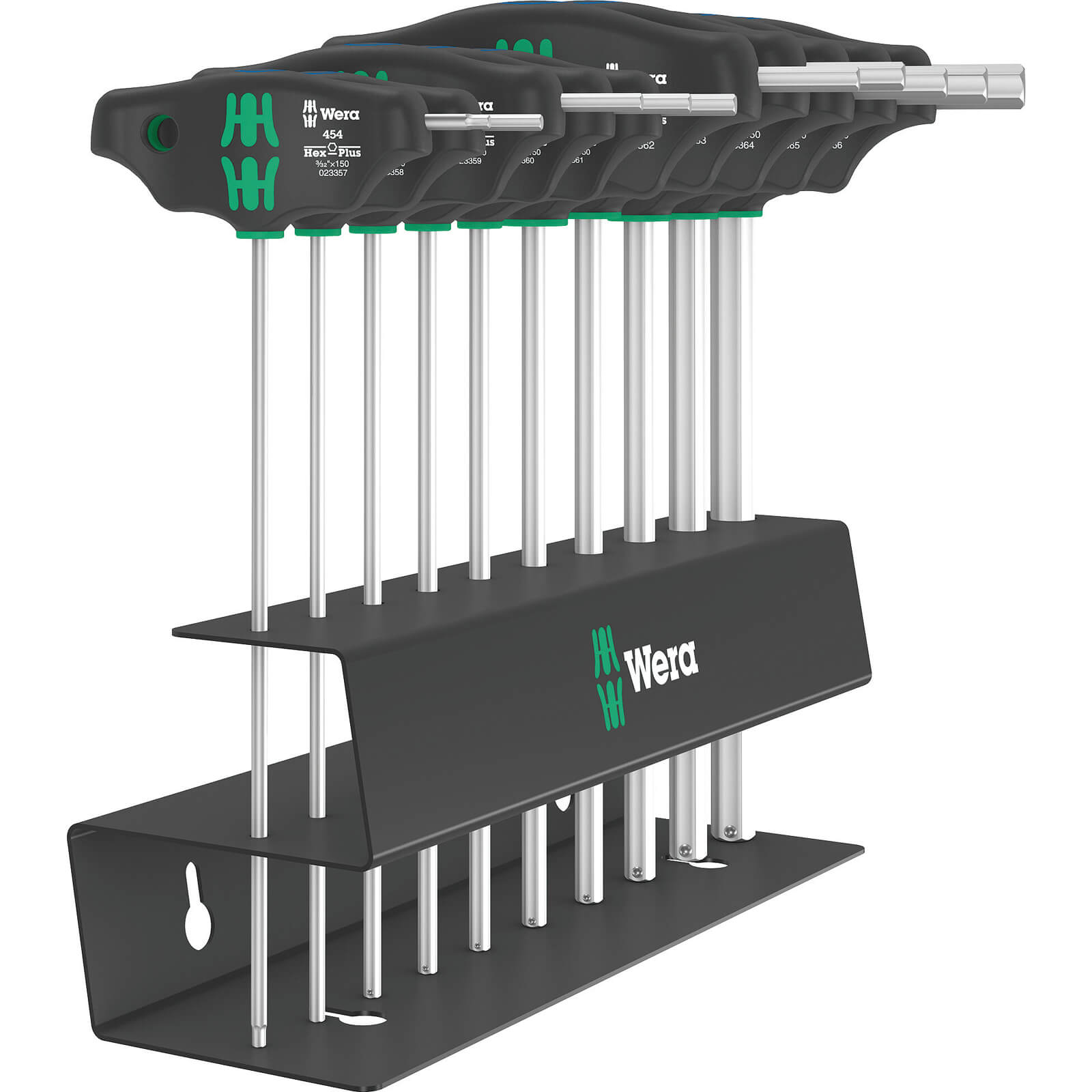Image of Wera 10 Piece 454/10 HF Set Imperial 2 Hex-Plus T-Handle Set and Rack