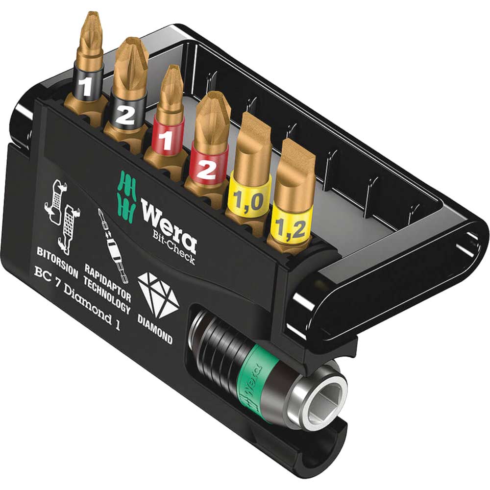 Wera 7 Piece Bit-Check Diamond Screwdriver Bit and Holder Set