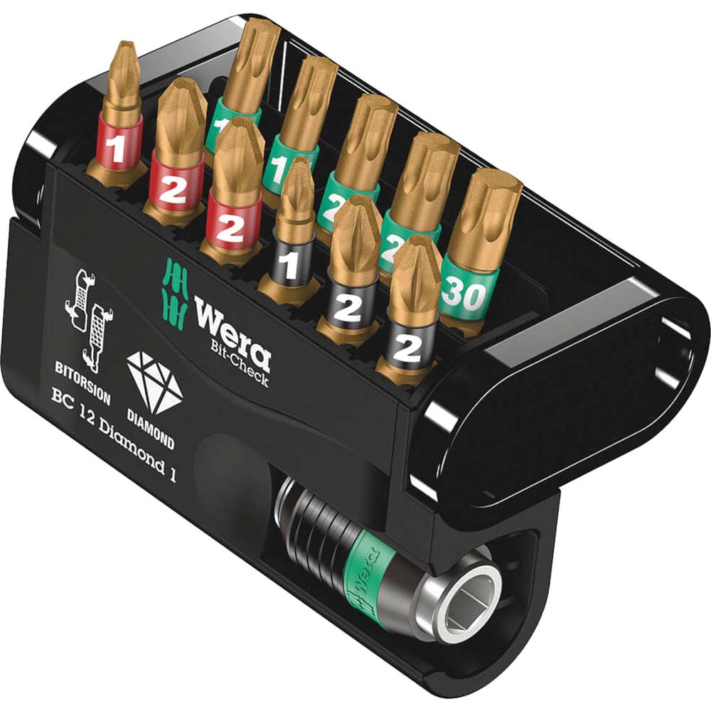 Wera 12 Piece Bit-Check Diamond Screwdriver Bit and Holder Set