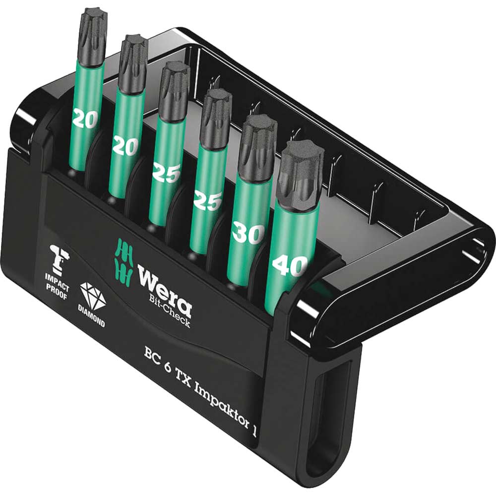 Image of Wera Impaktor 6 Piece Bit-Check Impact Torx Screwdriver Bit Set