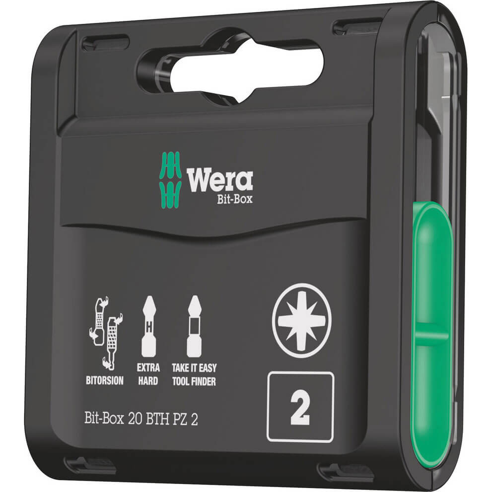 Image of Wera Bit-Box Bi-Torsion Extra Hard Pozi Screwdriver Bits PZ2 25mm Pack of 20