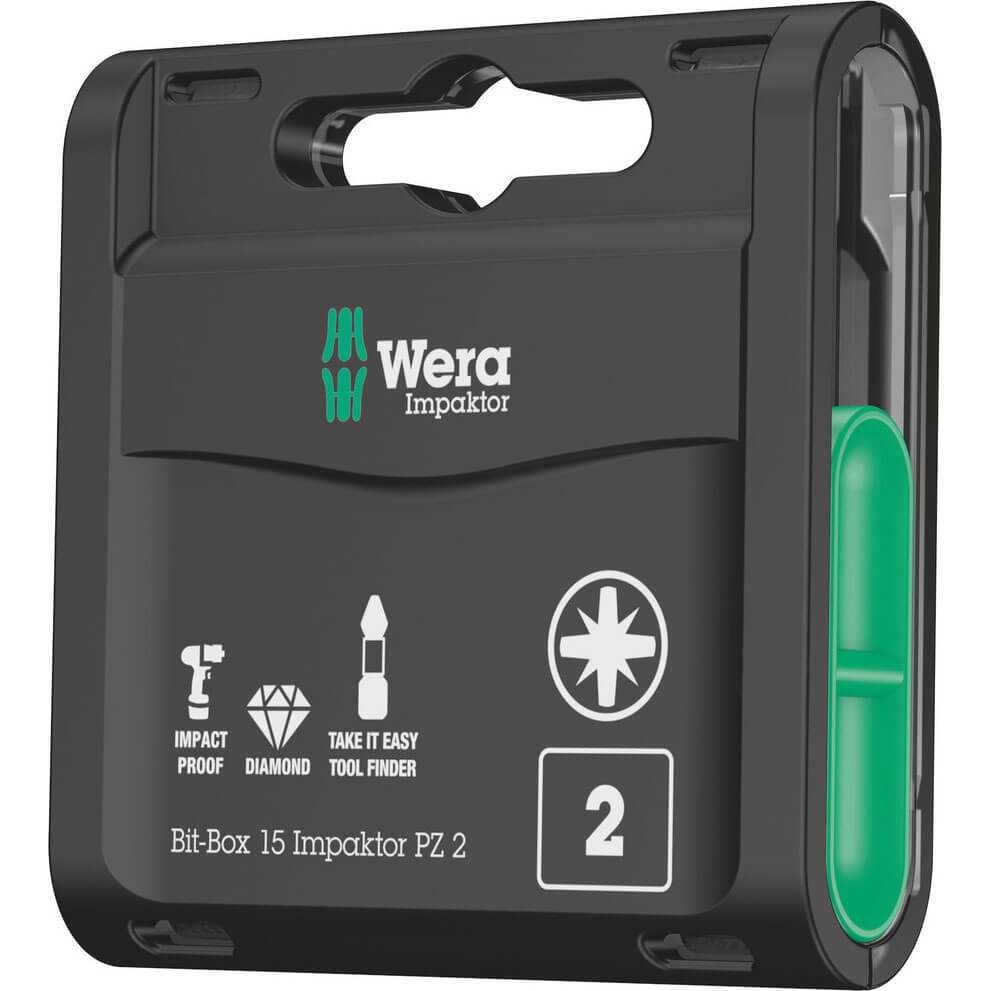 Image of Wera Bit-Box Pozi Impaktor Screwdriver Bits PZ2 25mm Pack of 15