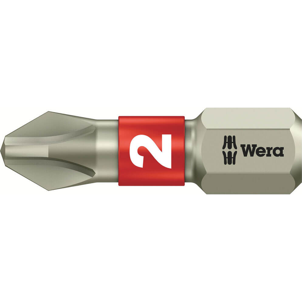 Image of Wera Torsion Stainless Steel Phillips Screwdriver Bit PH2 25mm Pack of 1