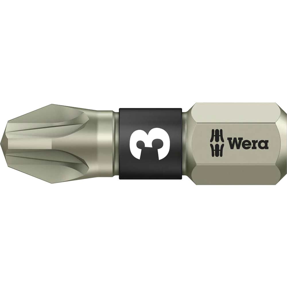 Wera Torsion Stainless Steel Pozi Screwdriver Bit PZ3 25mm Pack of 1