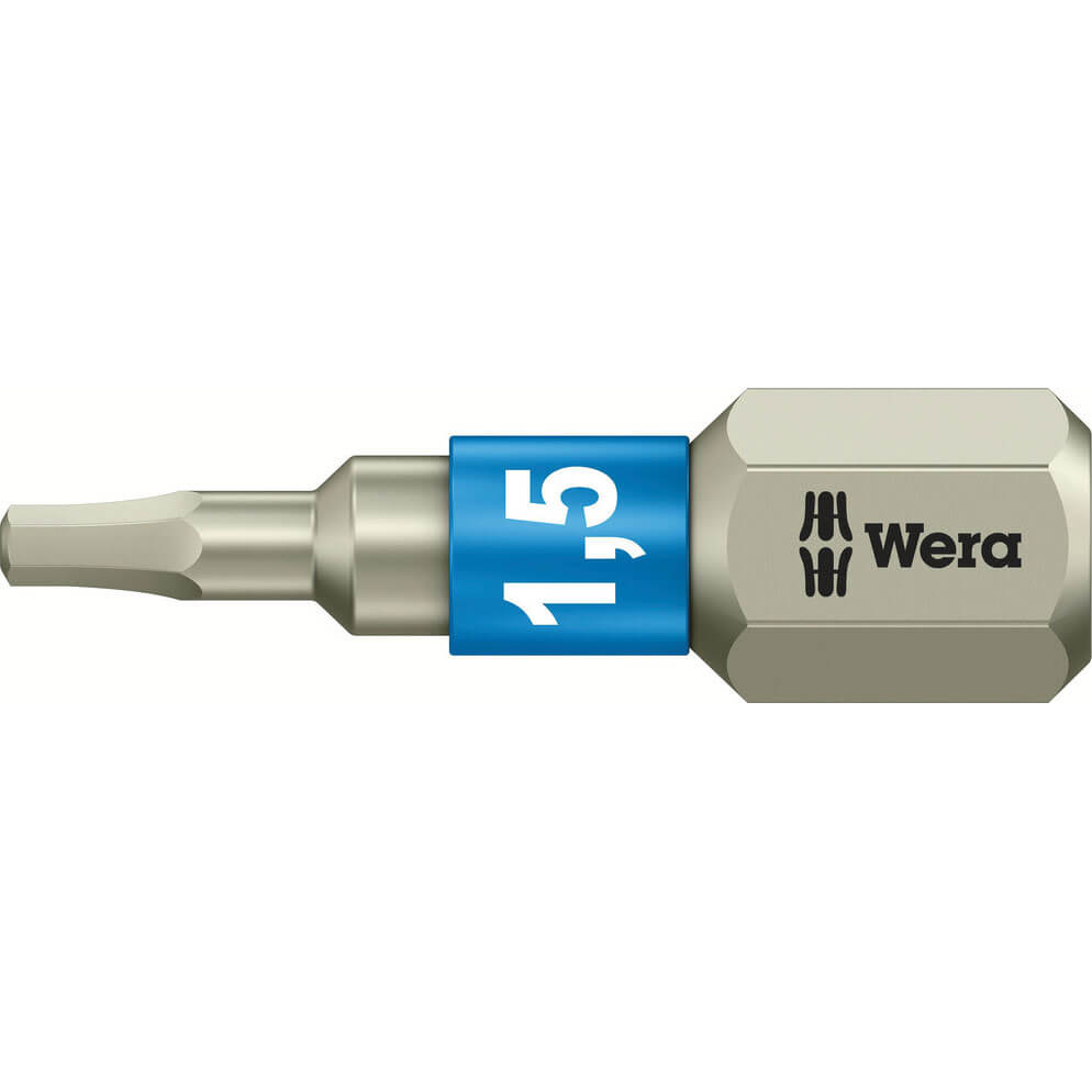 Image of Wera Torsion Stainless Steel Hexagon Screwdriver Bit 1.5mm 25mm Pack of 1