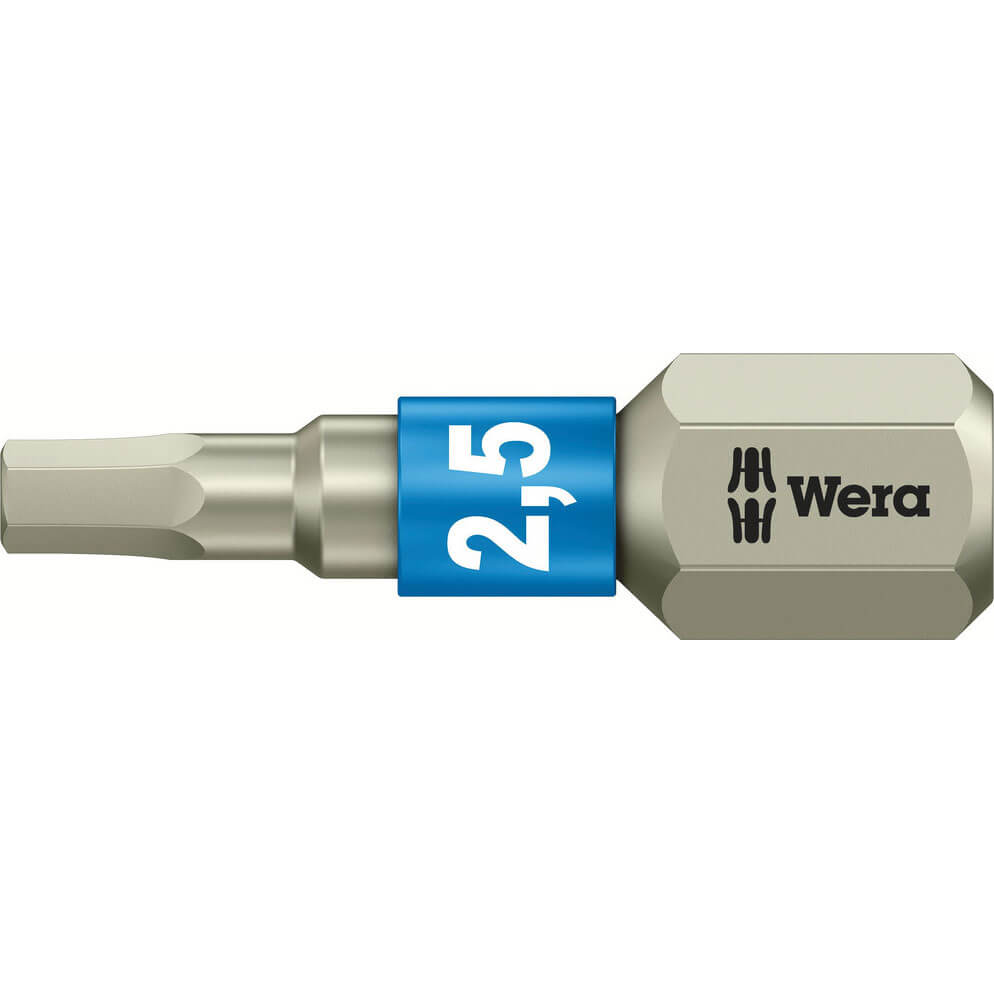 Image of Wera Torsion Stainless Steel Hexagon Screwdriver Bit 2.5mm 25mm Pack of 1