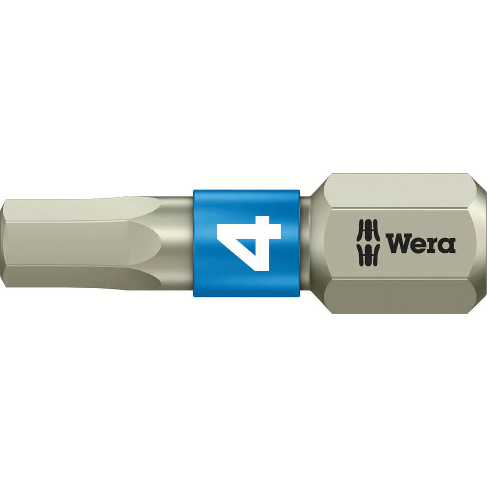 Image of Wera Torsion Stainless Steel Hexagon Screwdriver Bit 4mm 25mm Pack of 1