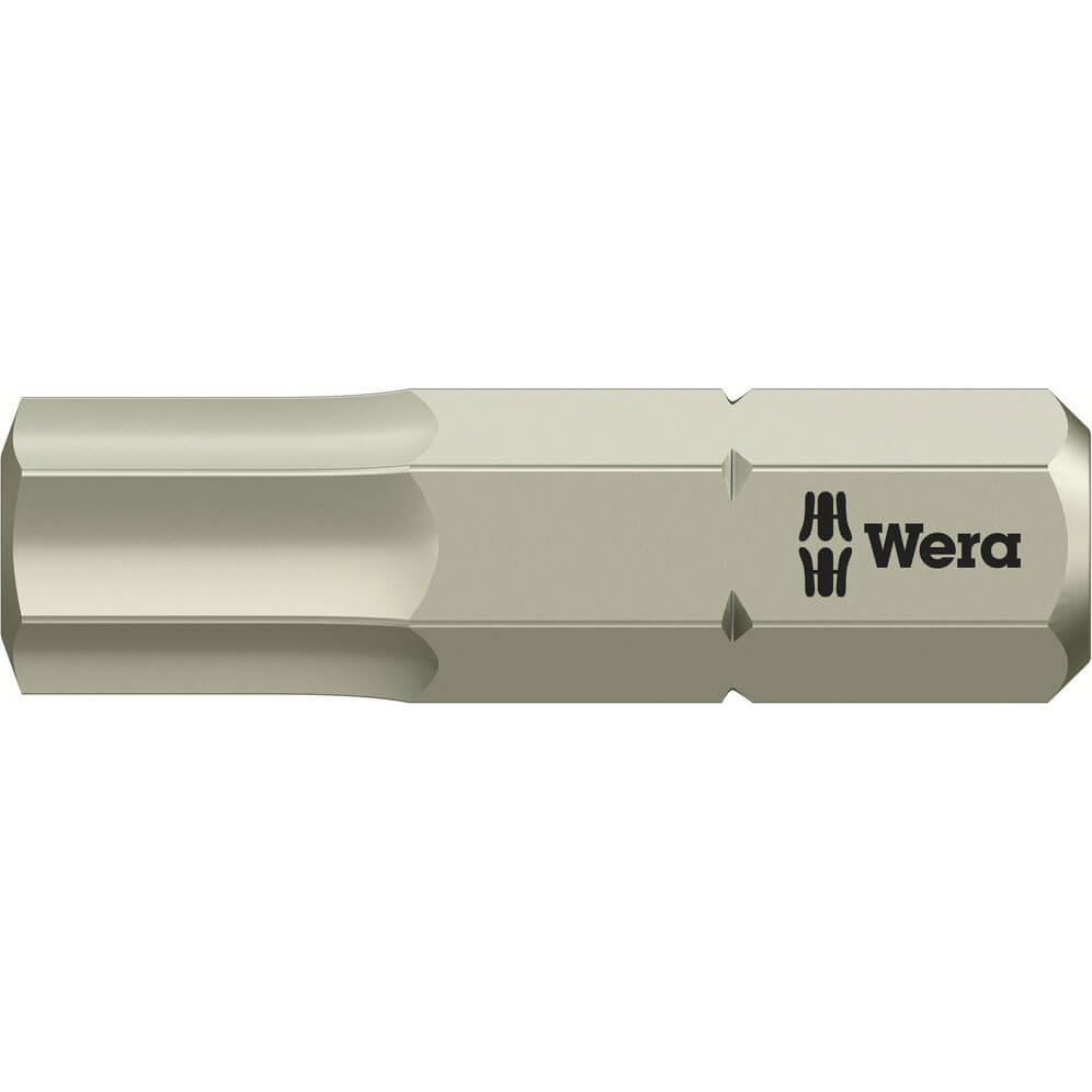 Image of Wera Torsion Stainless Steel Hexagon Screwdriver Bit 6mm 25mm Pack of 1